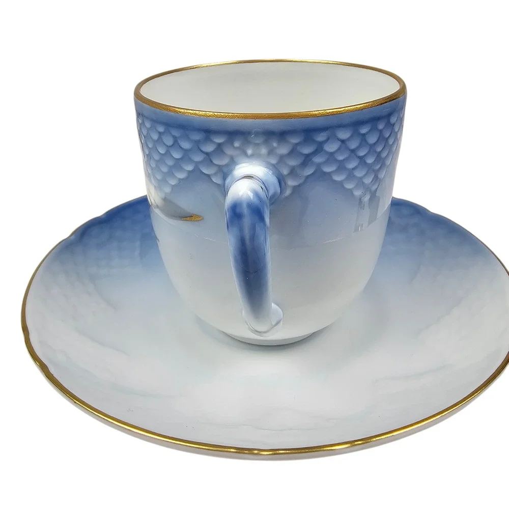 Bing & Grondahl Seagull Teacup Saucer Set Gold Trim‎ Danbury Mint 3309/460 Blue